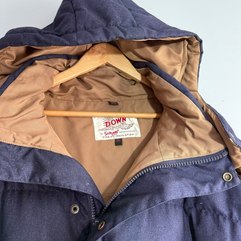 Schott NYC Down Filled Hooded Puffer Parka Jacket Men's Navy Size 3XL 9040D - Picture 8 of 16